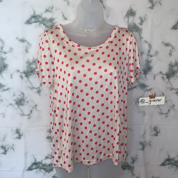 NWT Chloe K Taupe / Pink Polka Dot Large Short Sleeve Shirt - Picture 2 of 10